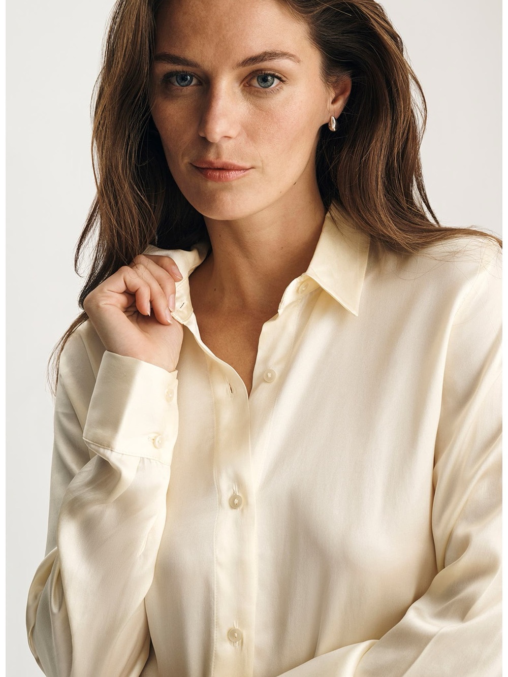 Mavi 100% Silk Button-Up Shirt Soft Yellow - Large